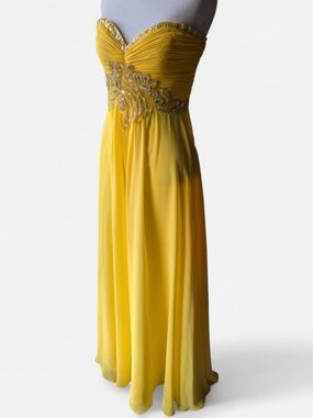 Yellow Sweetheart Neck- Straps OR Strapless Evening Gown with Beaded Waist